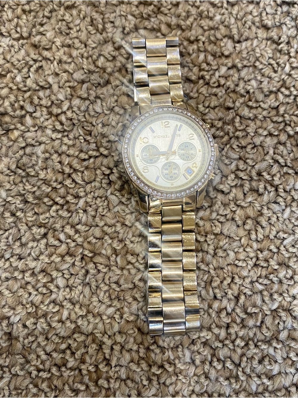 Michael Kors Gold Tone Crystal-Trim Bracelet Watch